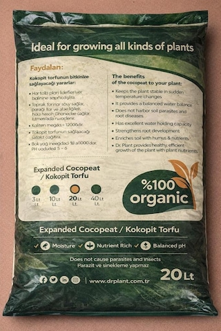 Omnipazar So-drtop4 Doğal Bitki Çiçek Toprağı Cocopeat Toprak 20 Litre 20 L