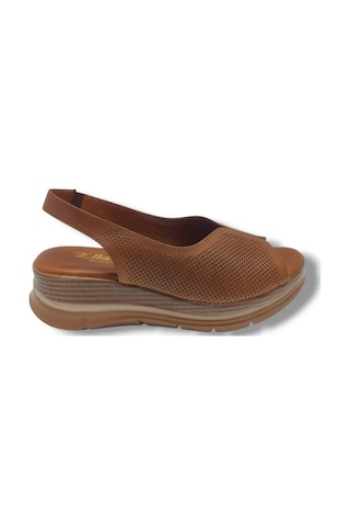Ellanor S-564-26 Hakiki Deri Anatomik Dolgu Taban Kadın Sandalet Taba