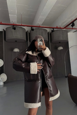 Deri Mont Kol Ve Yaka Peluş Kapaksız Cep Detaylı - Kahverengi Kahverengi