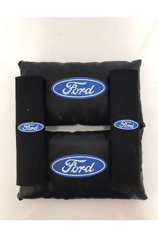 Ford Uyumlu Nakışlı Yarım Deri 1 Çift Boyun Yastık Ve 1 Çift Keme