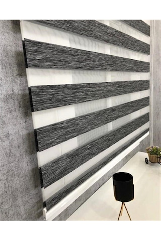 Bambu Raks Koyu Gri Zebra Perde Koyu Gri