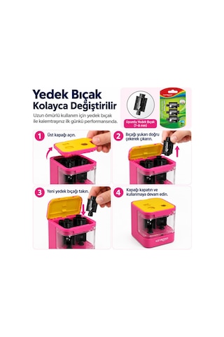Ofisinn Masaüstü Otomatik Pilli-elektrikli Kalemtraş Pembe + 3'lü Yedek Bıçak Seti