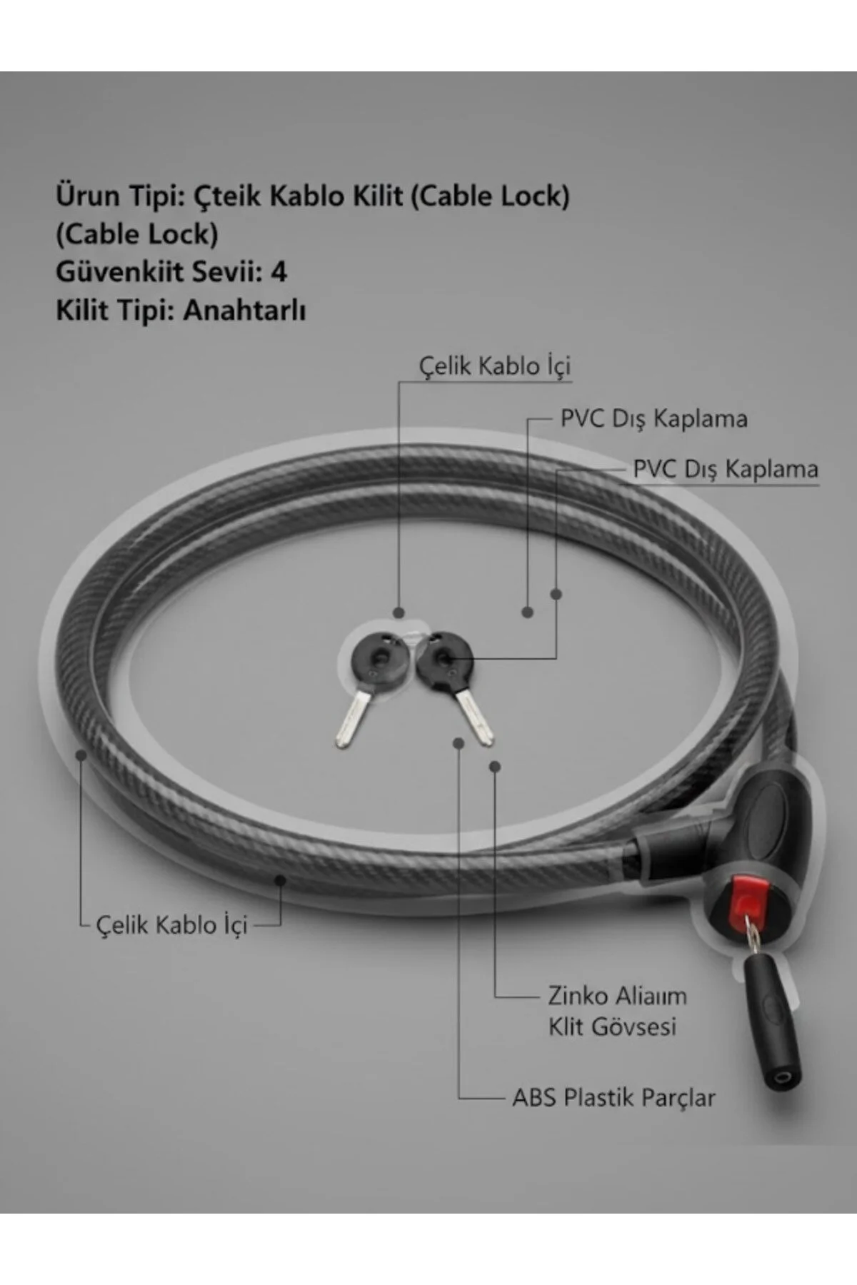 Portable Yüksek Dayanımlı Güvenlik Kilidi Anti-hırsızlık Kablosu Siyah