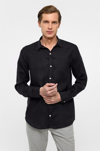 Süvari Siyah Regular Fit Düz Klasik Yaka Gömlek