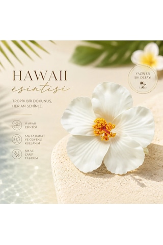 Hawaii Hibiskus Çiçekli Pens Toka - El Emeği Tropik Plaj Ve Günlük Saç Tokası Beyaz