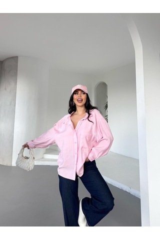 Arv Moda New Season Modal Oversize Gömlek Standart / Oversize Gömlek Pembe