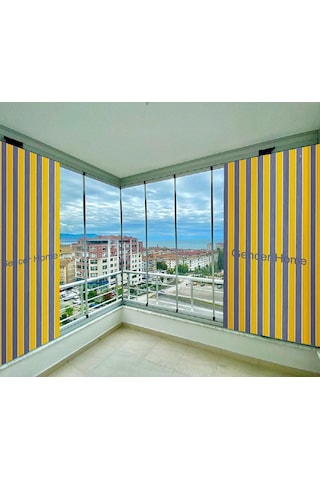 Ceylan Home Balkon Perdesi Kuş Gözü Ölçü Seçenekli Sarı Gri Çizgili Gri