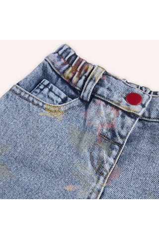 Panço Kız Çocuk Desenli Denim Pantolon Mavi 2421gb04017-4956 001