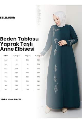 Eslemnur Büyük Beden Yaprak Taşlı Anne Elbisesi En7008 Turuncu