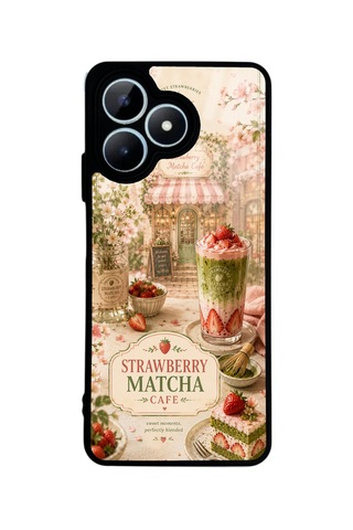 Realme Note 50 Strawberry Matcha Dream Tasarımlı Glossy Telefon Kılıfı Krem