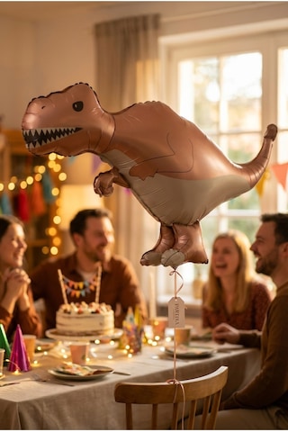 Mat Kahverengi T-rex Retro Dinozor Folyo Balon 64x40 Cm Dinozor Temalı Çocuk Doğum Günü Parti Süsü Çok Renkli