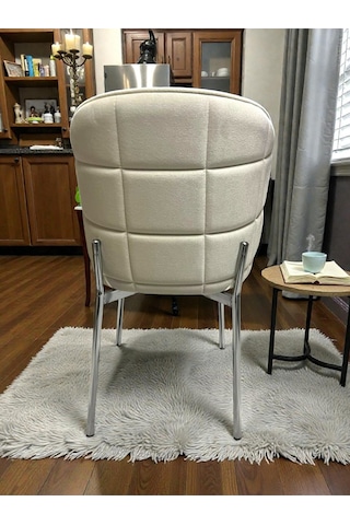 Msy Home 4 Kişilik Serya İroni Oval Masa Krom Ayak Yönsüz Kumaş Modern Ve Şık Yemek Odası Takımı 54298 Bej
