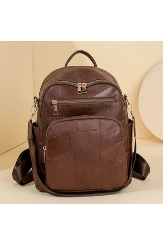 Sırt Çantası Kadınlar İçin Yeni Stil Şık Çok Yönlü Sırt Çantası Hafif Pu Bayan Omuz Çantası Basit Büyük Kapasiteli Sırt Çantası Kahverengi Ana Resim Rengi Diğer