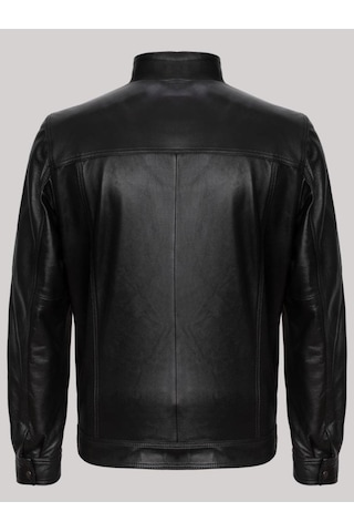 Hakiki Kuzu Derisi Siyah Erkek Deri Mont Dik Yaka Deri Ceket Siyah
