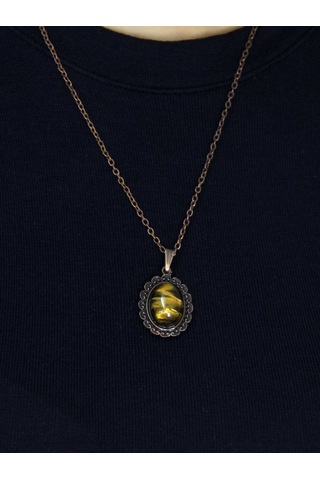 Doğal Taş Kaplangözü Doğal Taşlı Kadın Doğal Taş Otantik Kolye Euk27bkg Kahverengi