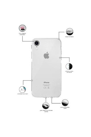 Apple Uyumlu iPhone XR ile Kapak Kamera Korumalı Şeffaf Tıpalı Silikon Kılıf