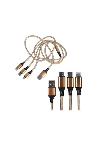 Powermaster Pm-2368 Micro Usb - Type-c - Lightning Şarj Ve Data Kablosu 2.1 Amper 110cm Örgülü