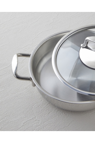 English Home Glow Çelik Cam Kapaklı Sahan 18x5 Cm Silver Silver