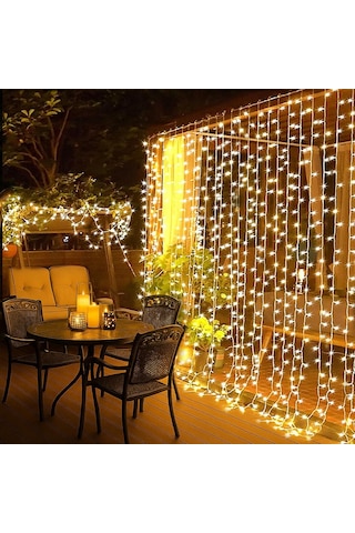 Light Home 300 Led Işık Perdesi 3x3 Metre Sıcak Beyaz Usb Bağlantılı 8 Farklı Işık Modlu Dekoratif Perde Led I Diğer