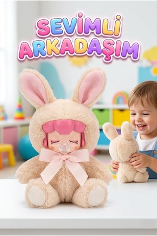 Nansi Peluş Figür Bebek - Çocuklar İçin Tavşan Kostümlü Emzikli 17 Cm Uyku Arkadaşı Oyuncak Bebek