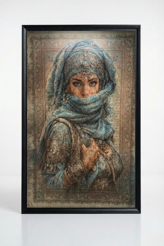 Raschel Home Premium Kumaş Halı Çerçeveli Tablo Halı Dokulu Özel Çerçeveli Mavi 70 X 100 Çok Renkli