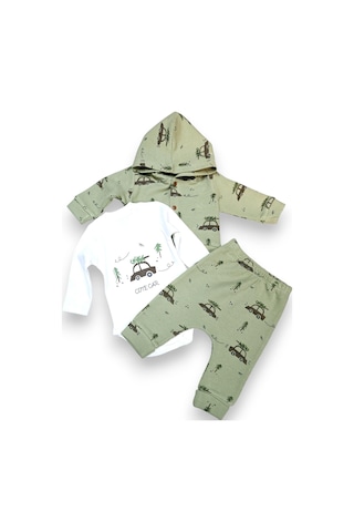 Araba Desenli Hırkalı Erkek Bebek Takım Yeşil