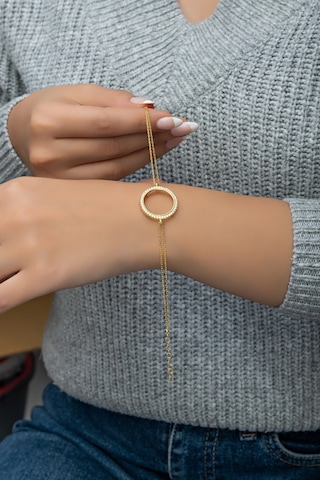 Nereze 925 Ayar Gümüş Gold Zirkon Taşlı Çeyreklik Bileklik