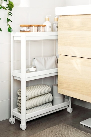 Reoona Tekerlekli Raf Ünitesi 3 Katlı Banyo Rafı Mutfak Rafı Servis Sehpası Organizer Beyaz