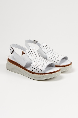 İlolica İç Dış Hakiki Deri Yüksek Taban Kadın Sandalet Beyaz