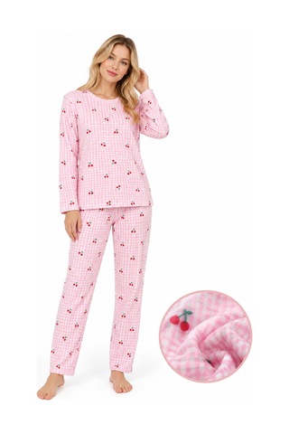 Sleeeproom Kadın Süet Mevsimlik Ekose Desen Pudra Pijama Takımı Pudra - Beyaz