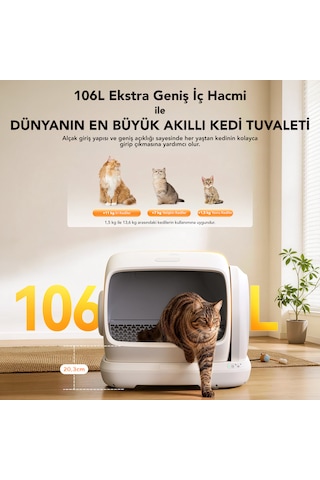 Ubpet C41 Akıllı Otomatik Kedi Tuvaleti, 106l Geniş Hacim, Mobil Uygulama, Otomatik Temizleme, Ağırlık Sensörü, 38db Sessiz Motor, Koku Hediyeli