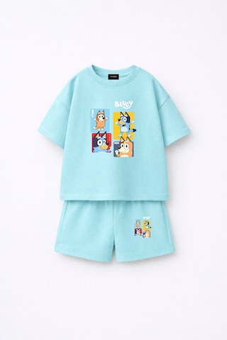 Fasardi Bluey Bingo Baskılı Oversize %100 Pamuk Tişört Şort Çocuk 2li Takım Bebek Mavi