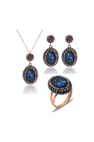 Mistik Topaz Ve Swarovski Taşlı 925 Ayar Gümüş Kadın Üçlü Set 201025577