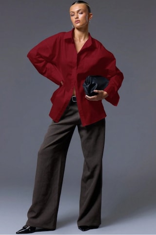 Tarz Cool Kadın Oversize Gömlek Uzun Kollu Basic Salaş Kesim Poplin Trend Şık Günlük Gömlek Bordo