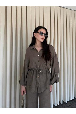 Laluvia Koyu Kahve Gömlek Pantolon Takım - 51311 Kahverengi