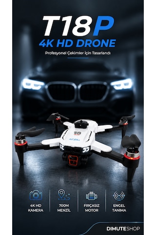 T18p 4k Hd Drone Fpv Kamera Fırçasız Motor 700m Menzil Engel Tanıma Katlanabilir