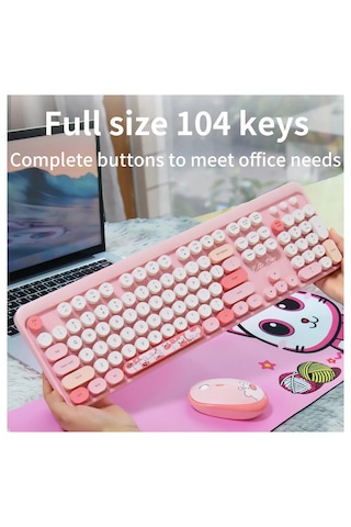 Geezer Hello Bear Kablosuz Klavye Mouse Seti 2.4g Sevimli Ayıcık Desenli Yuvarlak Tuşlu 104 Tuş Renkli Set Optik
