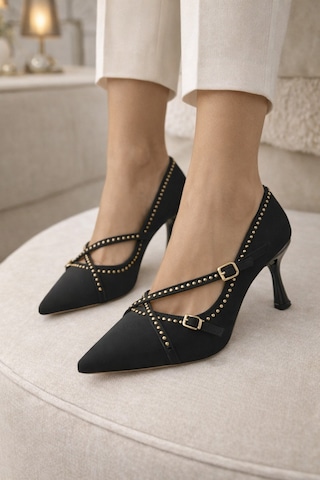 Firibu Nude Kroko Kadın Klasik Stiletto Topuklu Ayakkabı Özel Gün & Ofis Baglar-tpk Siyah - Belle Fleur,