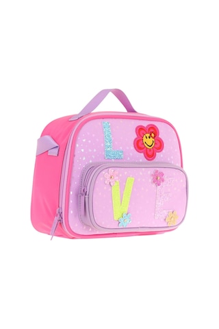 Kaukko Kids Kız Çocuk Isı Yalıtımlı İki Bölmeli Beslenme Çantası Simli Love Baskılı L7211 Pembe - Lila