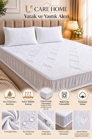 Premium Paketli Yatak Alezi Ve Yastık Alezi Seti Su Geçirmez Kırışmaz Kaymaz Tek Ve Çift Kişilik Ölçüler Ekru - 943706069 Ekru