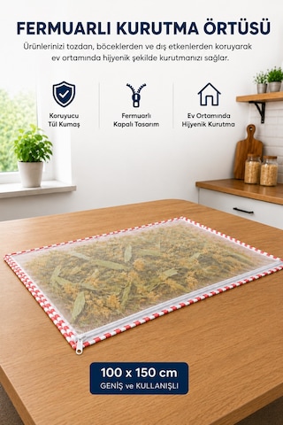 100x150 Cm Fermuarlı Tül Kurutma Örtüsü Toz Ve Böceklere Karşı Koruyucu Hijyenik Kurutma Filesi Diğer