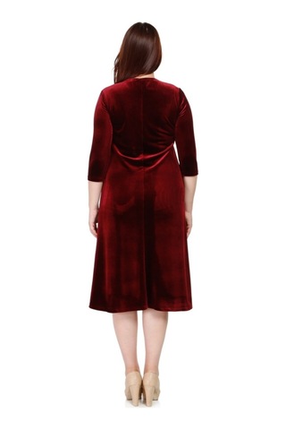Nidya Moda Büyük Beden Abiye Kadife Elbise-4072Ab Bordo