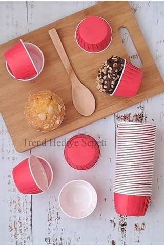 50'li Kırmızı Muffin Kek Kalıbı, Kek Kapsülü Cupcake Kalıbı, Airfryer Uyumlu Çok Renkli