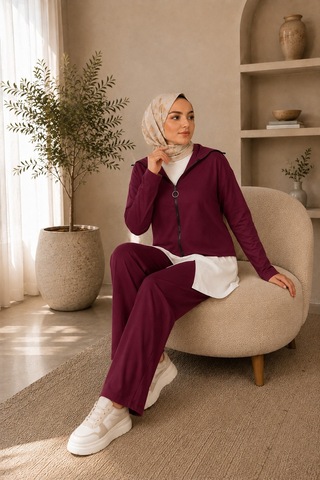 Unika Boutique Kadın Oysho Fermuar Detaylı 3 Lü Takım bordo