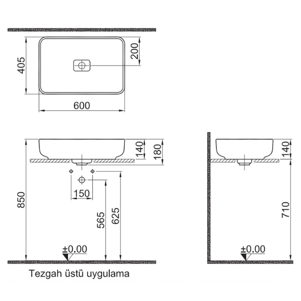 Kale Zero 2.0 60x40 Cm Mat Vizon Oval Çanak Lavabo
