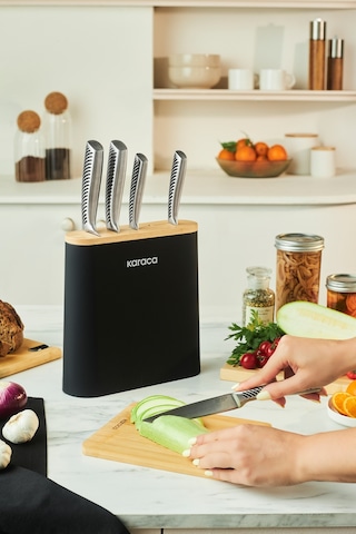 Karaca Samuray Solid Standlı Japon Çeliği 6 Parça Bıçak Seti Gümüş