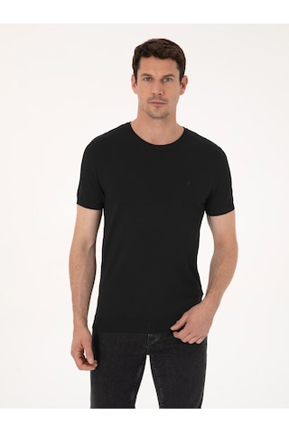 Siyah Slim Fit Bisiklet Yaka Triko T-shirt