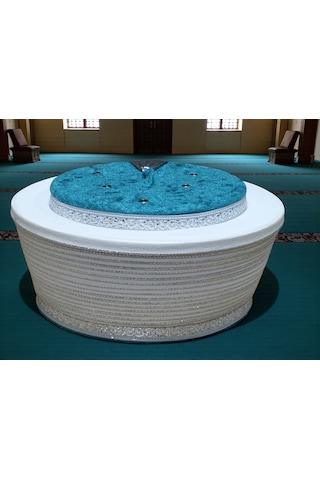 Fabrikam06 Turkuaz İmam Sarığı ,imam Sarığı , Simli Sarık, Sarık , Fes, Cübbe , Takke,s073 60 Cm Beyaz - Turkuaz