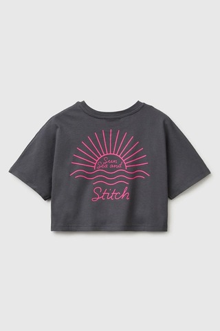 United Colors Of Benetton Kız Çocuk Lilo & Stitch Baskı Detaylı Crop T-shirt Kahverengi 6-13 Yaş-2825