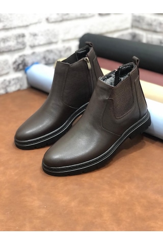 Deritarz Hakiki Deri Ortopedik Büyük Numara 45-46-47 Kürklü Kışlık Erkek Bot Kahve